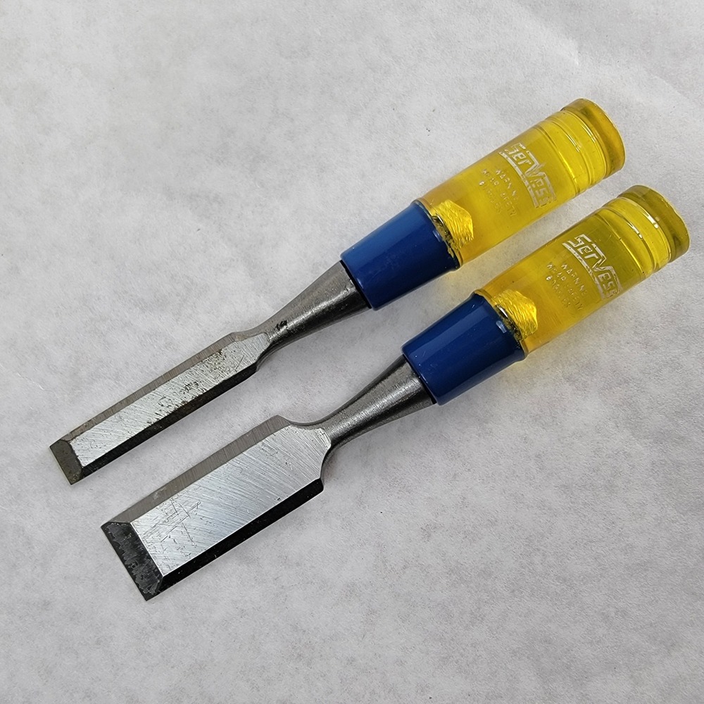 Servess Wood Chisel Set 2 Piece 1 Inch and 1/2 Inch Yellow Blue